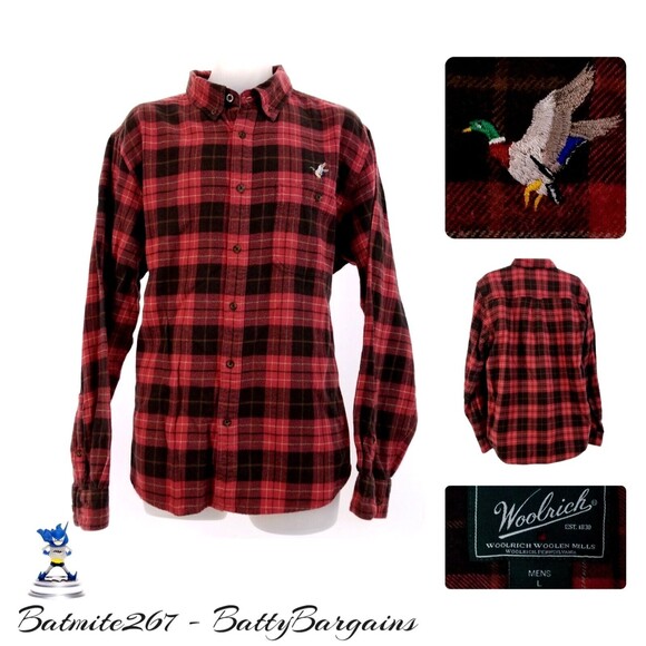 VTG Woolrich Red Buffalo Mens L Flannel Duck Hunting Shirt Vintage L/S Shooting - Picture 1 of 8